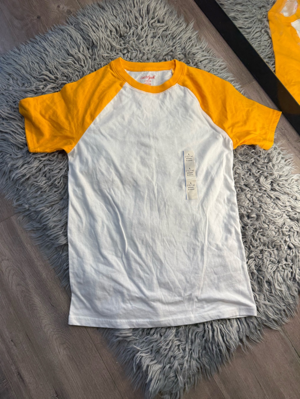 Cat & Jack White Tee with Yellow Raglan Sleeves